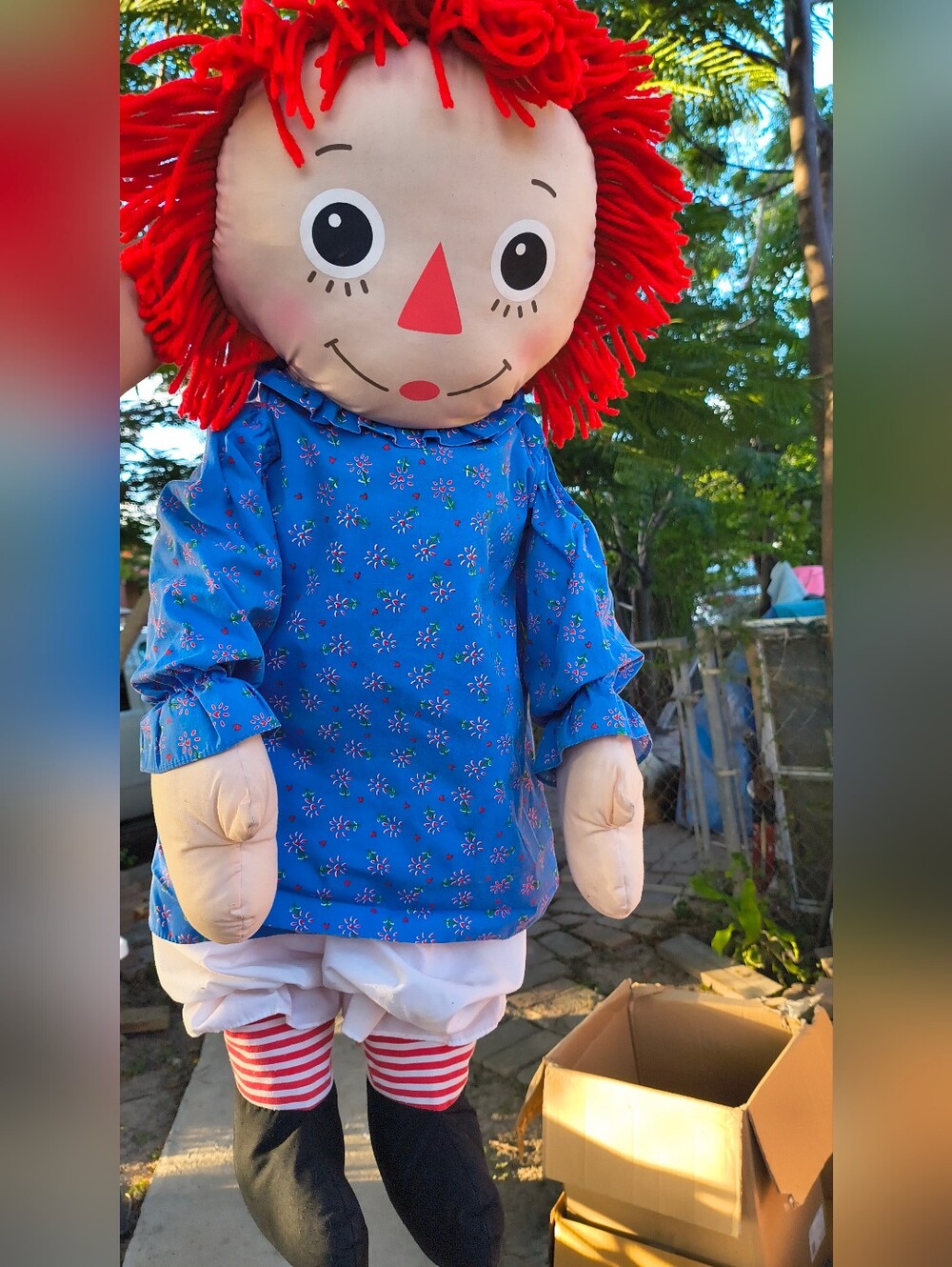 Hasbro Red Yarn-Haired Rag Doll in Blue Floral Dress 2002